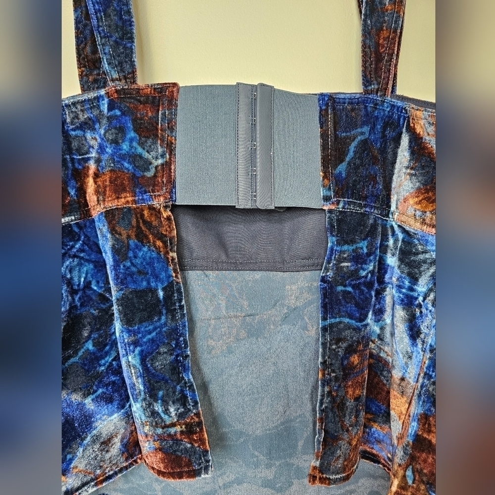 Pilcro by Anthropologie Velvet Flyaway Open Back Tank Top, Blue Brown Pattern, L - Picture 8 of 14